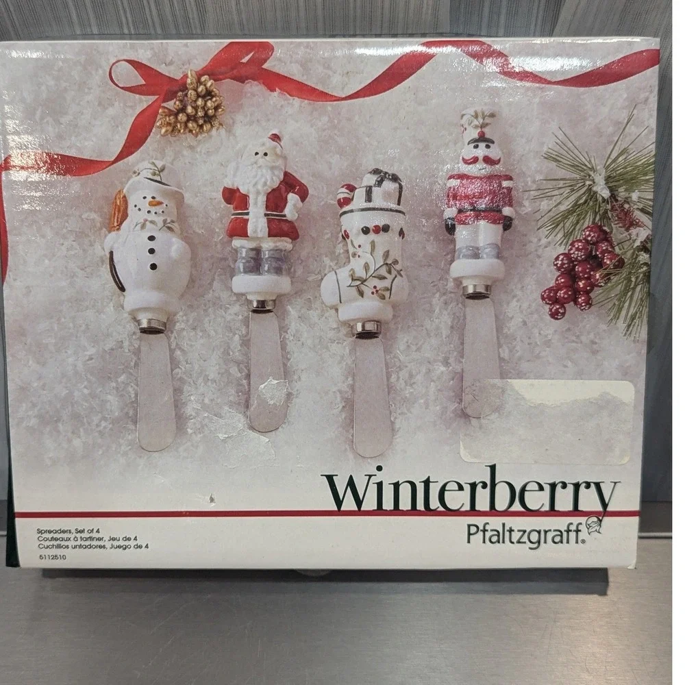 Pfaltzgraff Winterberry Ceramic Christmas Spreaders Set of 4 Stainless Steel